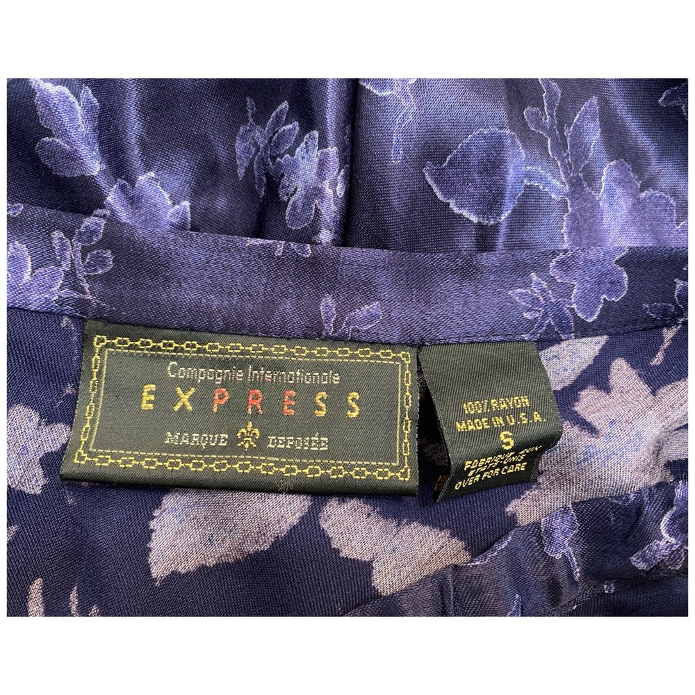 Y2K Vintage Express Marque Deposee Blue Floral Satin Mini Skirt A-Line Small - Picture 5 of 6